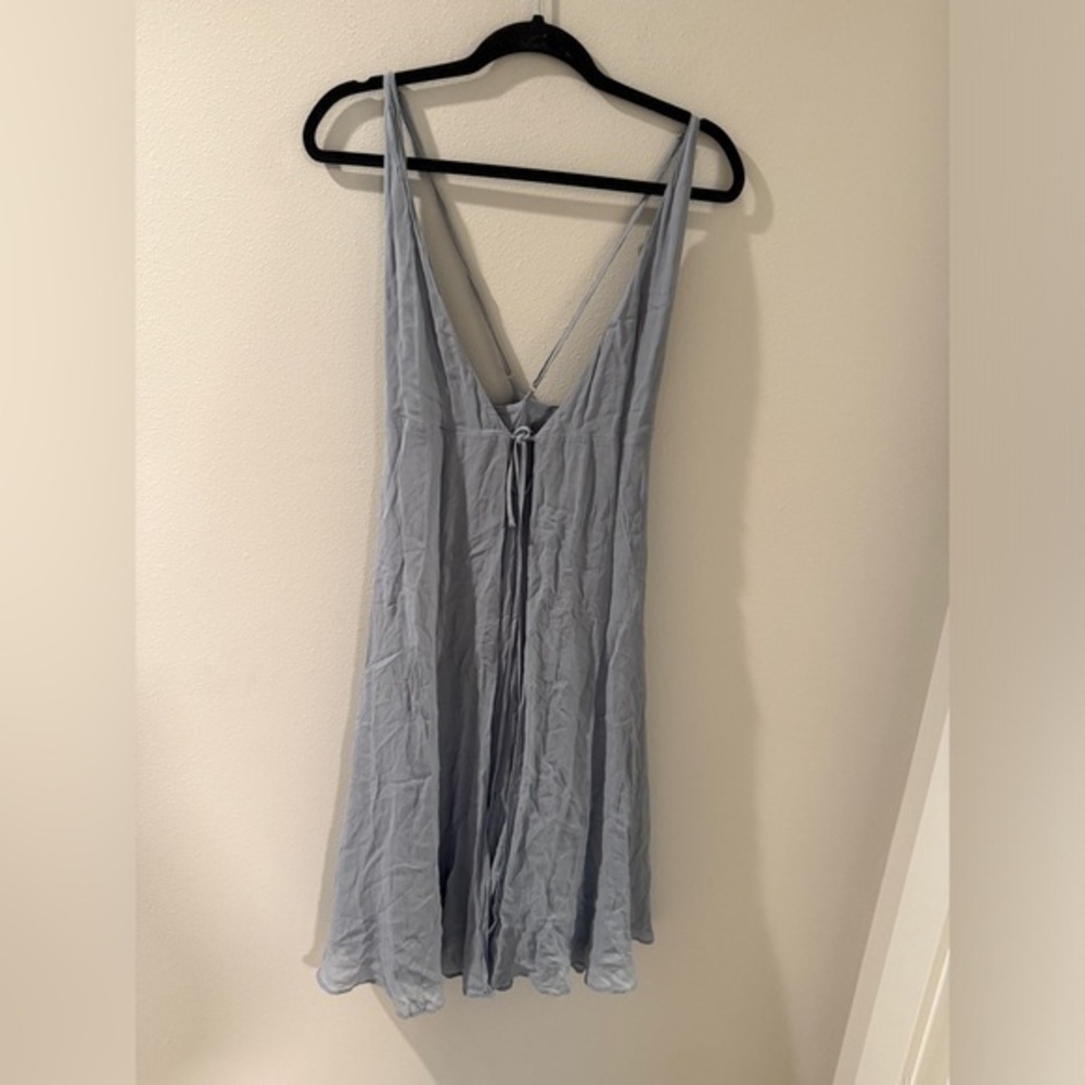 Reformation Blue Viscose Spaghetti Strap Mini Dress Size S Small Cross Back Tie